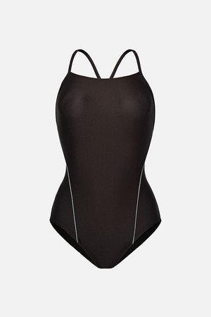 [배럴] 베이직 샤인핑 앵글백 원피스 수영복 초코브라운 (B6SWSWS031CBW)_BROWN-a