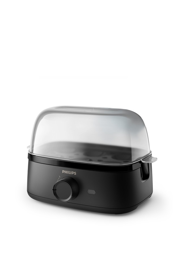 필립스 에그 쿠커 3000 시리즈 HD9137/90은 매트 블랙 색상의 컴팩트한 계란 찜기/수란메이커입니다. 최대 6개의 계란을 한 번에 조리할 수 있으며, 반숙, 완숙, 수란 조리가 가능합니다. 자동 전원 차단 및 과열 방지 기능으로 안전하게 사용할 수 있으며, 조리 완료 알람으로 편리함을 더했습니다. 구성품으로는 계량컵, 수란 전용 트레이, 에그 피어싱 도구가 포함되어 있습니다. 220~240V 정격전압에 400W 소비전력으로 작동하며, 전자파적합 등록 및 전기안전인증을 받았습니다.
