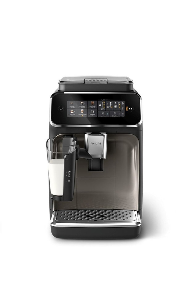필립스 3300 아이스 레시피 라떼고(Lattego) 전자동 에스프레소 커피머신 EP3347/93은 6가지 원터치 메뉴(에스프레소, 아메리카노, 아이스 아메리카노, 카푸치노, 카페라떼, 뜨거운 물)를 제공하여 간편하게 다양한 커피를 즐길 수 있습니다. 3단계로 커피의 진하기와 우유량을 조절하고, 12단계 분쇄도 조절을 통해 개인의 취향에 맞는 커피 맛을 구현할 수 있습니다. 라떼고 우유 스티머 시스템으로 부드러운 우유 거품을 손쉽게 만들 수 있으며, 100% 세라믹 그라인더와 90-98도의 최적 추출 온도로 풍부한 커피의 풍미를 선사합니다. 자동 세척 기능으로 관리 또한 용이하며, 블랙과 그레이 색상으로 제공됩니다. 246 x 371 x 433mm의 크기에 8kg의 무게이며, 1.8L 물탱크, 275g 원두 용량을 갖추고 있습니다.
