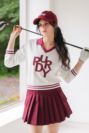 [퍼디] 아플리케 브이넥 카라맨투맨 [버건디]_WINE-a