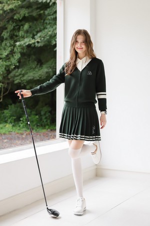 [퍼디] SET/니트 브이넥 집업+스커트세트 [딥그린+딥그린]_GREEN-a