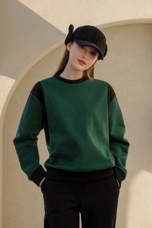 [퍼디] 세이드 배색 기모 박스 맨투맨_GREEN-a