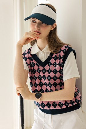 [퍼디] 아가일 니트 조끼 [핑크]_PINK-a