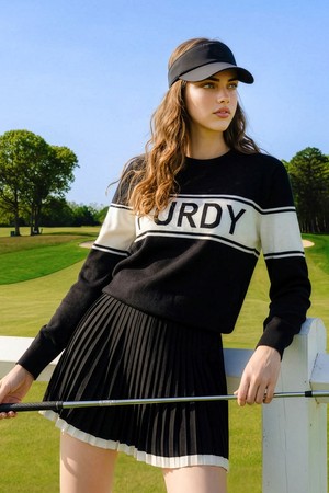 [퍼디] SET/배색라인 니트 스커트세트 [블랙+블랙]_BLACK-a