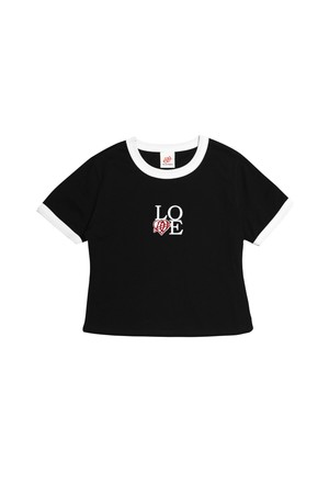 위얼드월드_LOVE 크롭 링거 티셔츠_BLACK