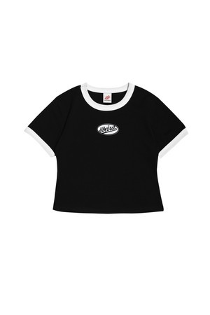 위얼드월드_와펜 크롭 링거 티셔츠_BLACK