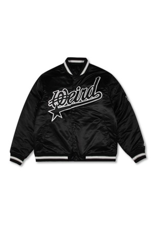 위얼드월드_90s 사틴 바시티 자켓_BLACK