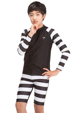 제테스 남아동 긴팔 래쉬가드 실내수영복 수모 세트 ST B_1O864X_BLACK-a