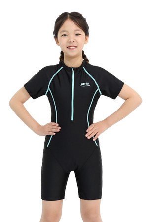 제테스 여아 스플래쉬 집업 반팔 3부 올인원 수영복 CREAM MINT G2i562X_BLACK-a
