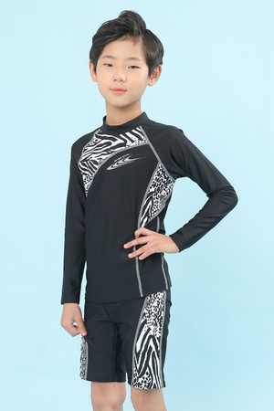 제테스 남아동 긴팔 래쉬가드 세트 블랙지브라 B_1O734X