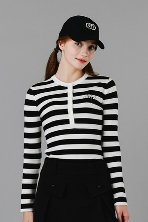 볼드 스트라이프 헨리넥 니트_BLACK-a