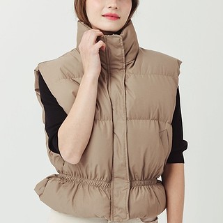25FW 스텐드 카라 허리 밴딩 베이지 패딩 베스트-a