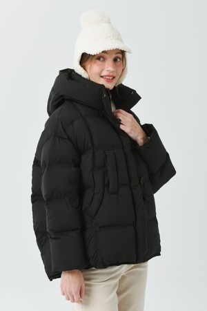 25FW 더블 오프닝 후드 아노락 오버 힙 덕 다운 블랙 쟈켓