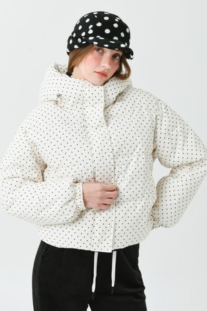 25FW 미니 도트 프린트 후드 아노락 화이트 패딩 점퍼_WHITE-a