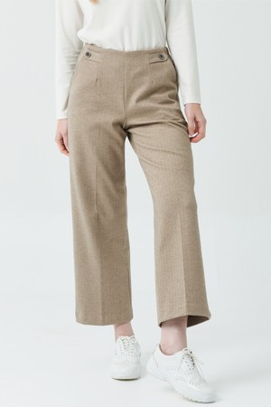 25FW 허리 밴딩 헤링본 모직 기모 챠콜 베이지 일자 8부 팬츠_BEIGE-a