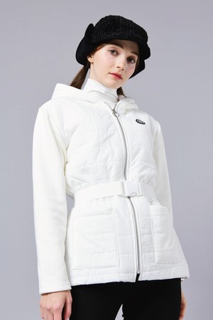 25FW 웰론 패딩 져지 패치 후드 집업 엘라스틱 벨트 화이트 쟈켓_WHITE-a
