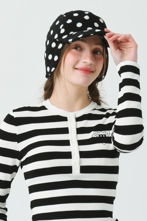 25W 소프트 플리스 사이즈 조리개 도트 프린트 블랙 귀달이 캡_BLACK-a