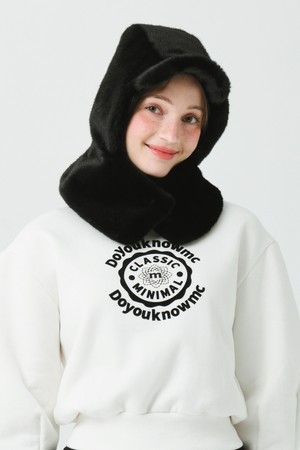 25FW 인조 퍼 후드 앤 넥 워머 마그네틱 오프닝 블랙  워머 캡_BLACK-a