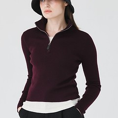 26FW 레이어드 배색 하프집업 버건디 긴팔 니트-a
