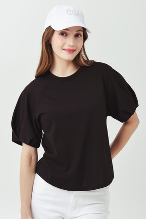 26SS 나글란 퍼프 소매 블랙 라운드 티셔츠_BLACK-a