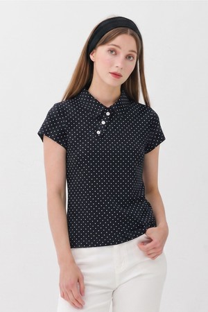26SS 클래식 도트 카라 피케 블랙 반팔 티셔츠-a