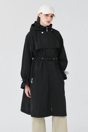 26FW 볼륨 실루엣 윈드브레이커  벨티드 블랙 롱 코트_BLACK-a