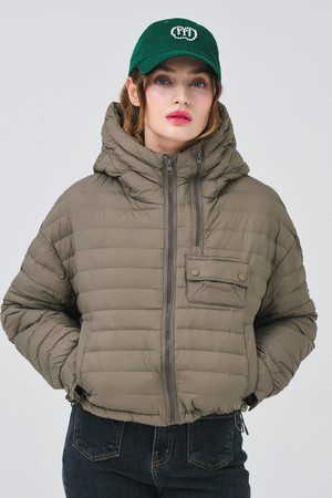 26FW 후드 아노락 경량 덕 다운 부르종 그레이 카키 크롭 점퍼_KHAKI-a