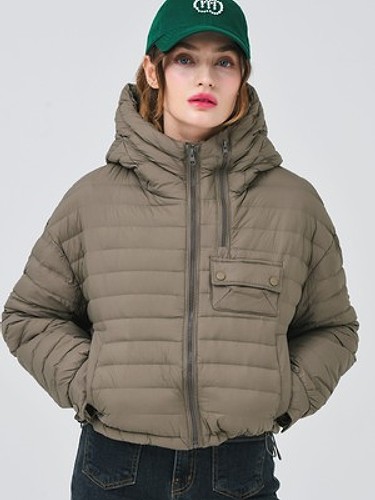 26FW 후드 아노락 경량 덕 다운 부르종 그레이 카키 크롭 점퍼-a