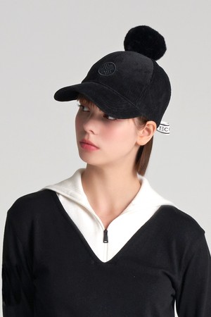 테크스킨 여성 퍼 리본 코듀로이 골프모자 블랙_BLACK-a