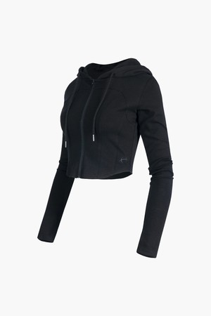 우먼스 라운드 크롭 후디 집업_BLACK-a