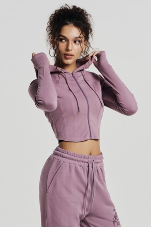 우먼스 라운드 크롭 후디 집업_PURPLE-a