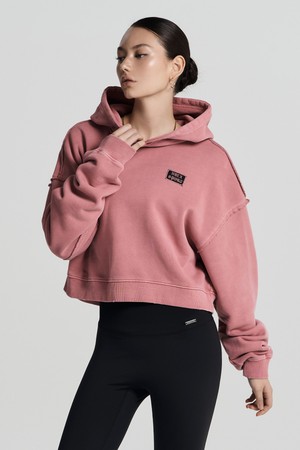 우먼스 빅후드 데미지 피그먼트 크롭 후디 (Pigment Pink)-a