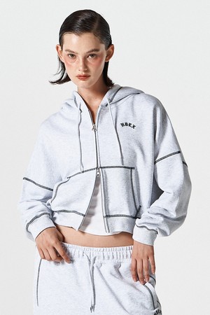 우먼스 컨트라스트 스티치 후디 집업 (Melange White)_WHITE-a