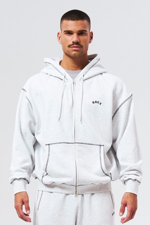 컨트라스트 스티치 후디 집업 (Melange White)_WHITE-a