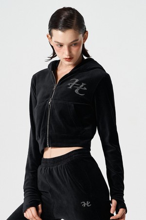 벨로아 크롭 후디 집업 (Black)_BLACK-a