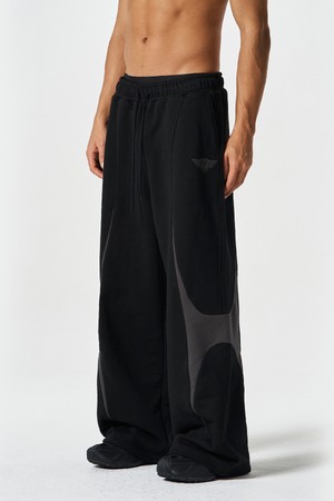 윙드 로고 컬러 블럭 스웨트 팬츠 (Black)_BLACK-a