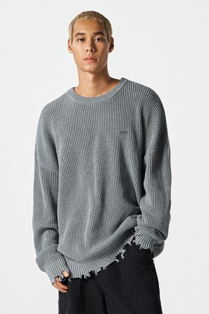 데미지 풀오버 니트 (Gray)_GREY-a