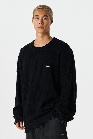 데미지 풀오버 니트 (Black)_BLACK-a