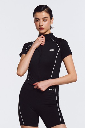 우먼스 서포트 파이핑 숏 슬리브 집업 (Black)_BLACK-a