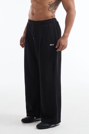 로우 핀턱 와플 와이드 팬츠 (Black)_BLACK-a