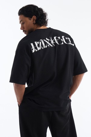 텍스쳐드 와플 자이언트핏 숏 슬리브 (Black)_BLACK-a