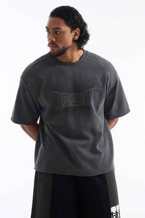 피그먼트 컷라인 와플 숏 슬리브 (Charcoal)_GREY-a