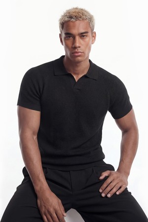 이지 머슬핏 오픈 피케 니트 (Black)_BLACK-a