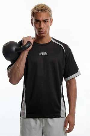 웨이브 컬러 블럭 숏 슬리브 (Black)_BLACK-a