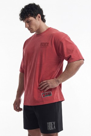 코어 백로고 자이언트핏 워싱 숏 슬리브 (Pigment Deep Red)_RED-a