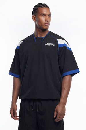 스포티 컬러 블럭 하프 저지 숏 슬리브 (Black)_BLACK-a