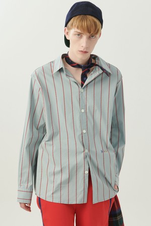 럭스 페브릭 스트라이프 코튼 셔츠 블루
