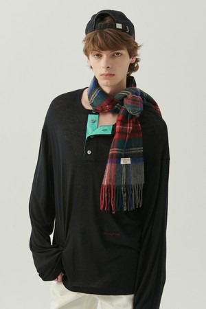 파인 울 믹스 위스퍼 핏 헨리넥 티셔츠 블랙