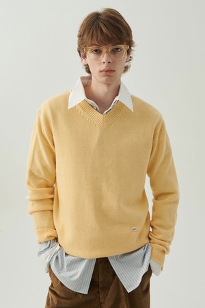 헤리티지 브이넥 울 니트 옐로우