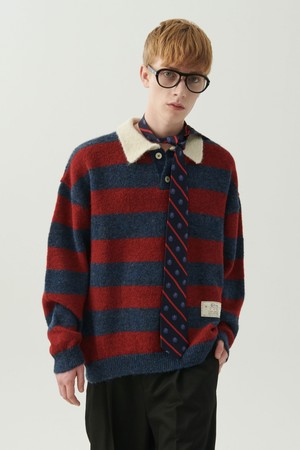 뉴 젠틀 럭비 폴로 니트 버건디